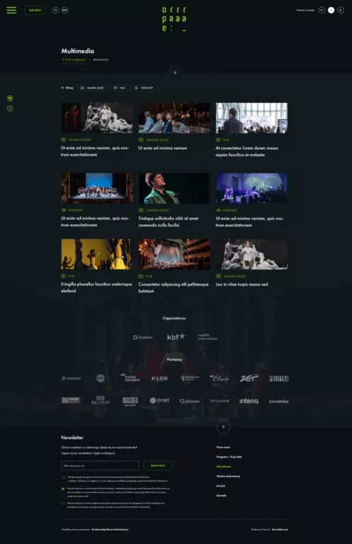 Screenshot of video and photo gallery page