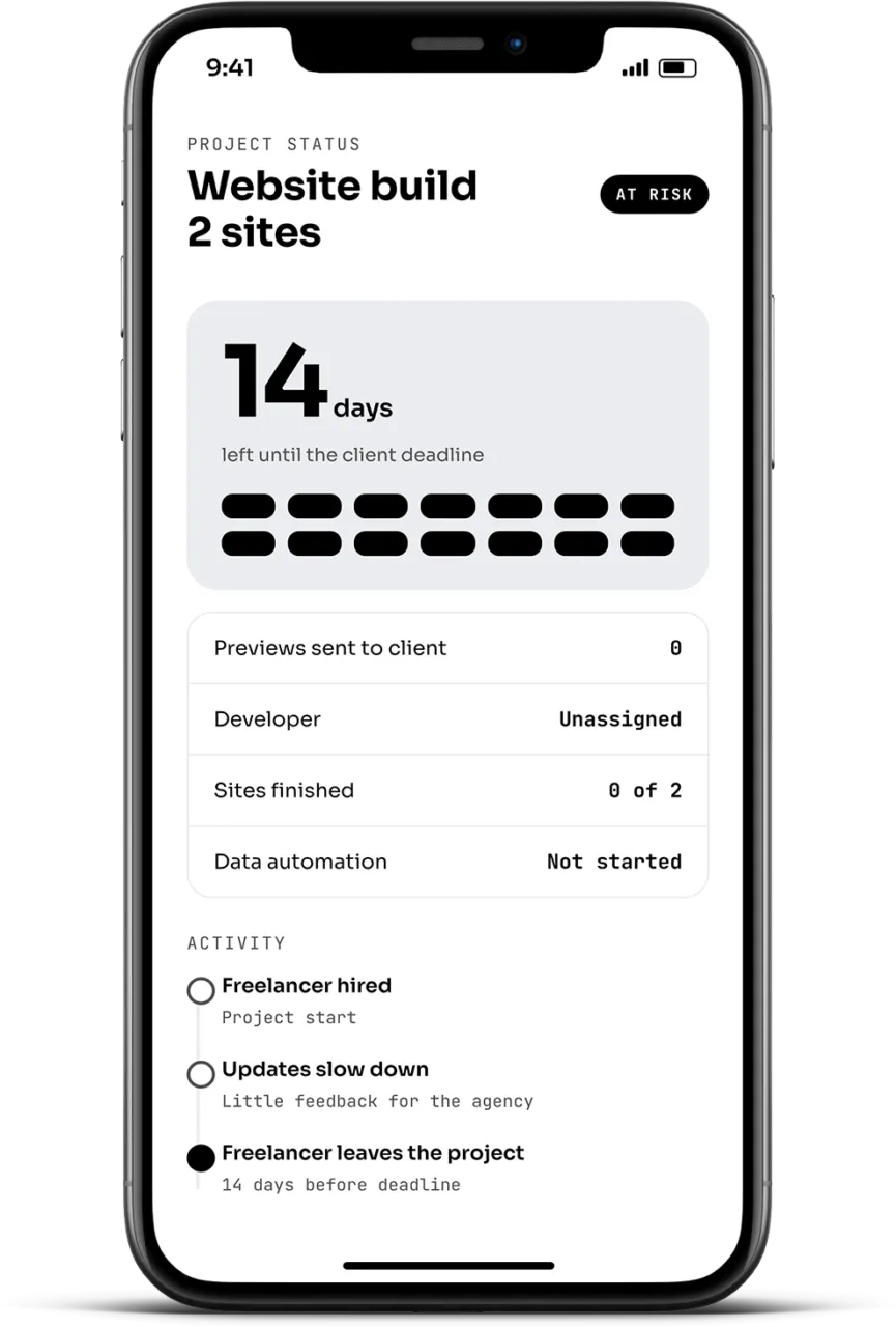 Weekly white label report: 365 of 430 capped hours used, weekly reports and calls over 5 weeks, 2 developers and a project manager