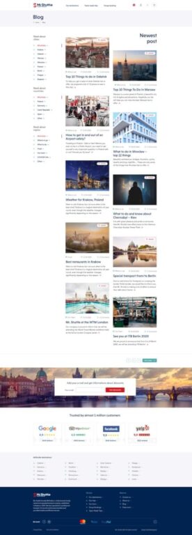 Screenshot of the blog page