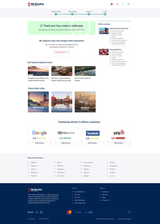 Screenshot of the confirmed order page