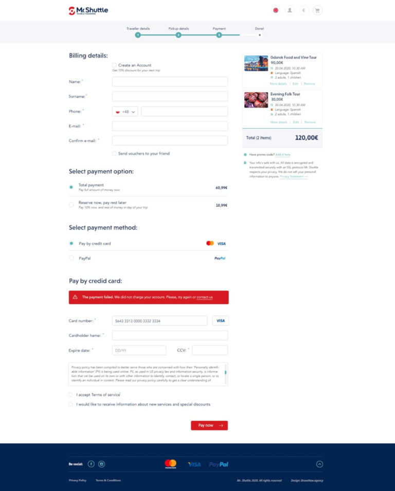 Screenshot showing the ordering page