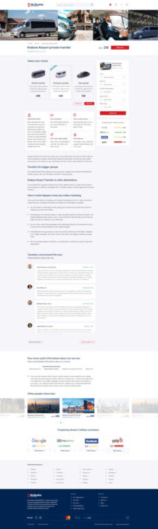 Screenshot of the sub-page with available transportation